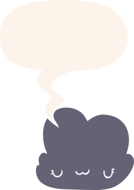 Konuşma baloncuğu olan sevimli çizgi film bulutu bir insan tarafından çizilmiş.