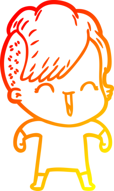 Bir insan tarafından çizilen mutlu bir hipster kızın çizgi çizimi.