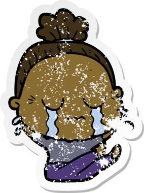 Bir insan tarafından çizilmiş, ağlayan yaşlı bir kadın karikatürü.