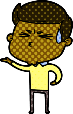 Bir insan tarafından çizilmiş terleyen çizgi film adamı.