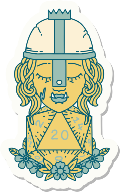 Bir insan tarafından çizilmiş 20 zarlı bir ork savaşçı karakterinin çıkartması.