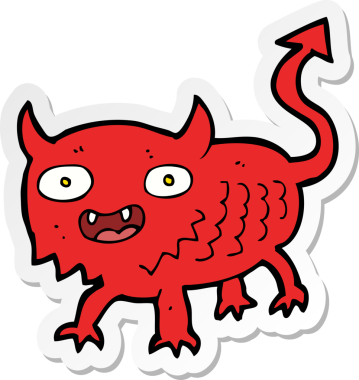 Bir insan tarafından çizilmiş küçük bir iblisin çıkartması.