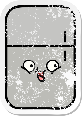 Bir insan tarafından çizilmiş şirin bir buzdolabının sıkıntılı çıkartması.