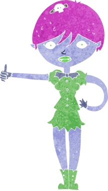 Bir insan tarafından çizilmiş başparmak işareti veren vampir kız.