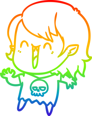 Gökkuşağı gradyanı çizimi. Bir insan tarafından çizilmiş mutlu vampir kız çizgi filmi.