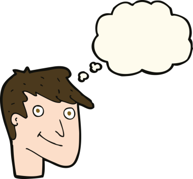 Bir insan tarafından çizilmiş düşünce balonlu mutlu adam çizgi filmi.