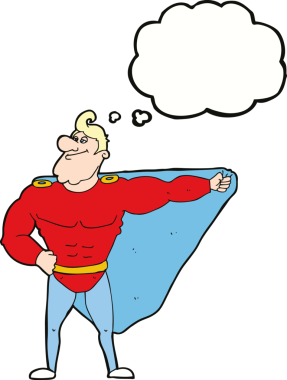 Bir insan tarafından çizilmiş düşünce baloncuğu olan komik çizgi film kahramanı.