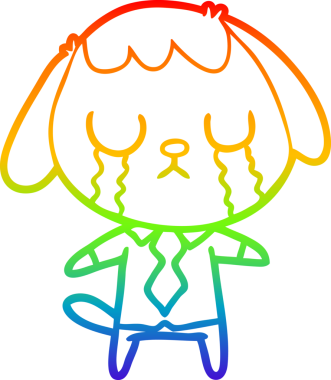 Gökkuşağı gradyan çizimi bir insan tarafından çizilmiş şirin bir çizgi köpeğin ağlaması.