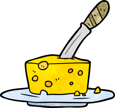 Bir insan tarafından çizilmiş peynir kalıbında çizgi film bıçağı.