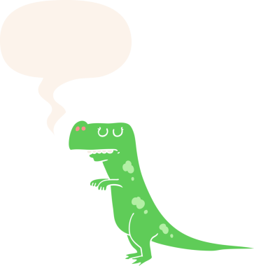 bir insan tarafından çizilmiş eski usul konuşma baloncuklu karikatür dinozor.