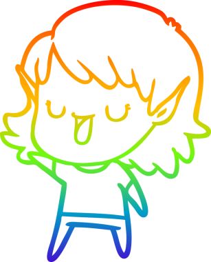 Gökkuşağı gradyan çizgi çizimi bir insan tarafından çizilmiş bir elf kızı