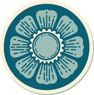 Bir insan tarafından çizilmiş geleneksel bir çiçek stiliyle dövme çıkartması.