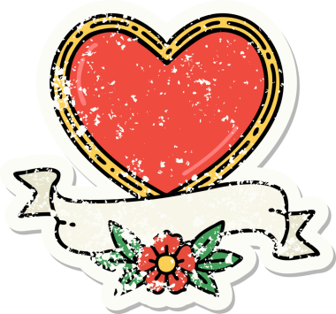 Bir insan tarafından çizilmiş geleneksel bir kalp ve bayrak stili dövmesi.