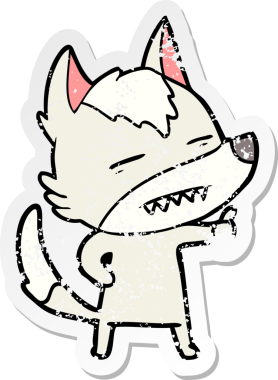 Bir insan tarafından çizilmiş dişleri gösteren bir karikatür kurdunun sıkıntılı çıkartması.