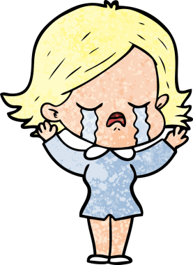 Bir insan tarafından çizilmiş ağlayan çizgi film kızı.