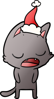Konuşan kedi eli bir insan tarafından çizilmiş Noel Baba şapkasının gradyan çizimi.