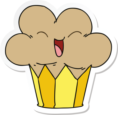 Bir insan tarafından çizilmiş garip bir el çizimi mutlu kek etiketi.