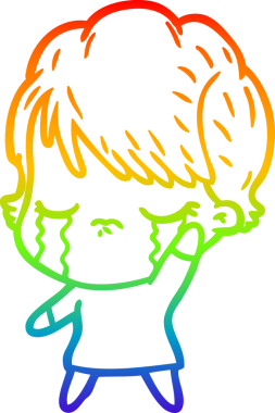 Gökkuşağı gradyan çizimi bir insan tarafından çizilmiş ağlayan bir çizgi kadın çizimi