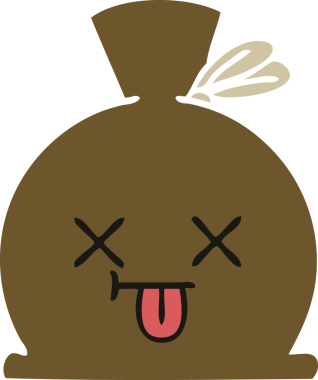 Bir insan tarafından çizilmiş bir çuvalın düz renkli retro karikatürü