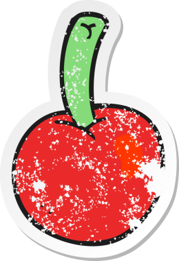 Bir insan tarafından çizilmiş vişne karikatürünün gerilimli retro yapıştırması