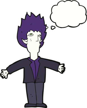 Bir insan tarafından çizilmiş düşünce baloncuğu olan bir vampir.