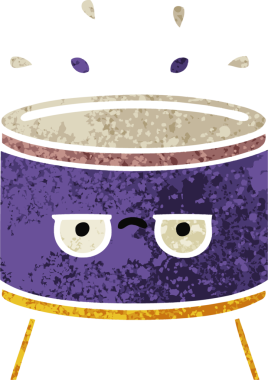 Bir insan tarafından çizilmiş davulun retro çizim tarzı karikatürü