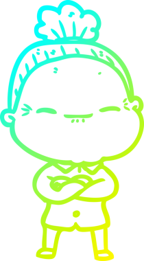 Bir insan tarafından çizilmiş barışçıl, yaşlı bir kadının soğuk çizgi çizimi.