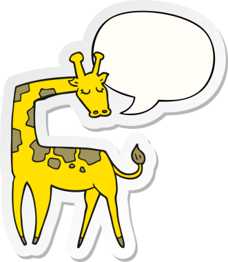 Bir insan tarafından çizilmiş konuşma balonu çıkartmalı çizgi film zürafası.