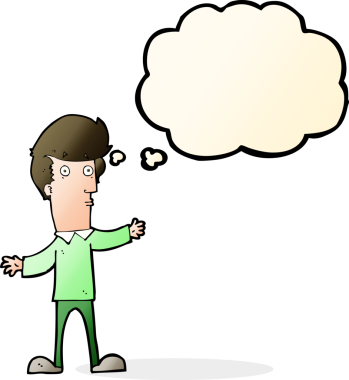 Bir insan tarafından çizilmiş düşünce baloncuğu ile ürkmüş bir adam.