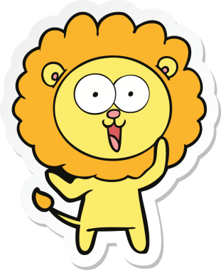 Bir insan tarafından çizilmiş mutlu bir aslanın çıkartması.