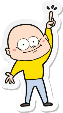 Bir insan tarafından çizilmiş kel bir adamın çıkartması.