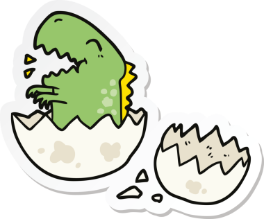 Bir insan tarafından çizilmiş bir karikatür dinozorunun çıkartması.