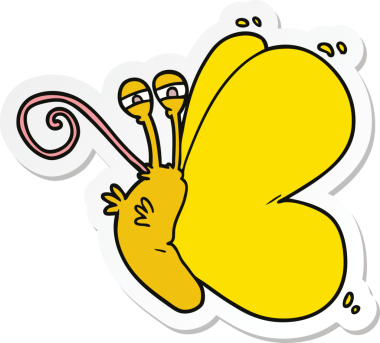 Bir insan tarafından çizilmiş komik bir kelebeğin çıkartması.