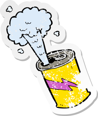 Bir insan tarafından çizilmiş karikatür köpüren soda kutusunun geriletilmiş etiketi.