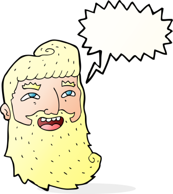 Bir insan tarafından çizilmiş konuşma baloncuğu olan gülen sakallı bir adam.