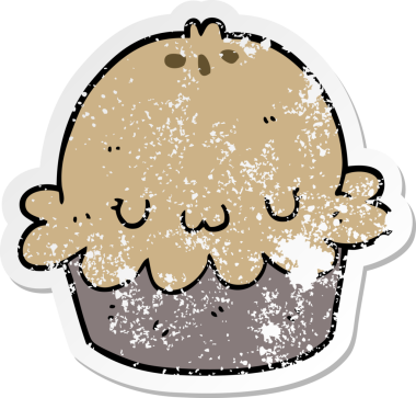 Bir insan tarafından çizilmiş şirin bir karikatür pastasının sıkıntılı çıkartması.