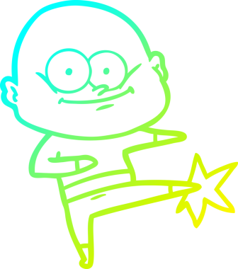 Kel bir adamın bir insan tarafından çizilmiş karate tekmesinin soğuk gradyan çizimi.