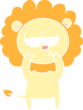 Bir insan tarafından çizilmiş düz renkli karikatür sıkılmış aslan