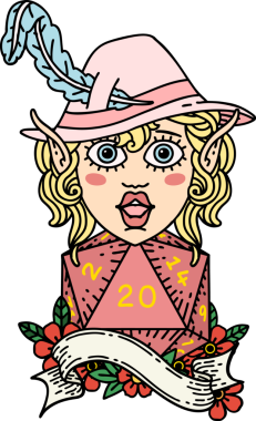 Retro Dövme Tarzı Elf Ozanı Bir insan tarafından çizilmiş doğal yirmi zar atışıyla