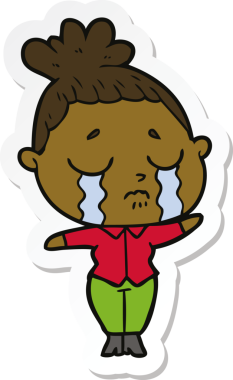 Bir insan tarafından çizilmiş ağlayan bir karikatür çıkartması.