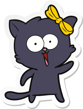 Bir insan tarafından çizilmiş çizgi film kedisinin çıkartması.