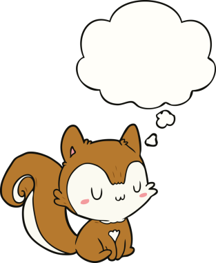 Bir insan tarafından çizilmiş düşünce baloncuklu bir sincap.