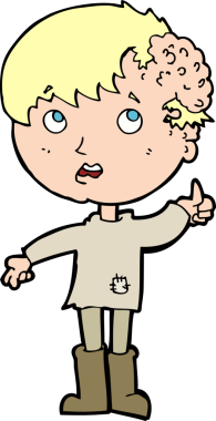 Bir insan tarafından çizilmiş kafasında büyüme olan çizgi film çocuğu.