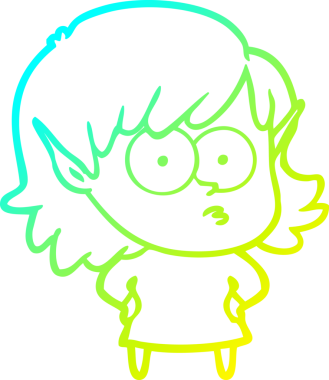 Soğuk gradyan çizgi çizimi bir insan tarafından çizilmiş bir elf kızı