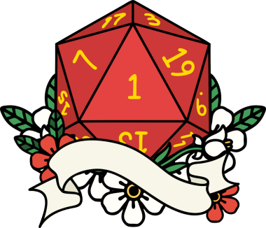 Retro Dövme Biçimi Doğal Bir d20 zar bir insan tarafından çizildi