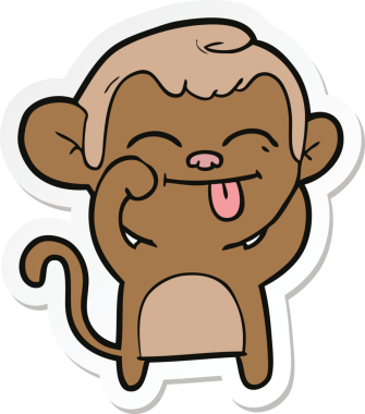 Bir insan tarafından çizilmiş komik bir maymun çıkartması.