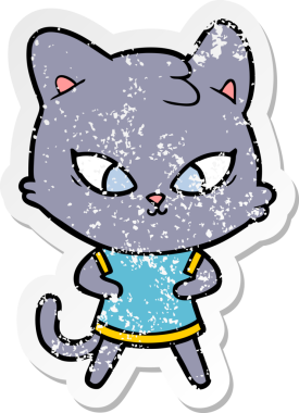 Bir insan tarafından çizilmiş şirin bir çizgi film kedisinin sıkıntılı çıkartması.