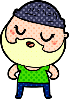 Bir insan tarafından çizilmiş sakallı sevimli bir çizgi film adamı.