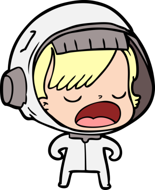 Bir insan tarafından çizilmiş, konuşan astronot kadın.