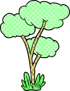 Bir insan tarafından çizilmiş çizgi film ağacı.